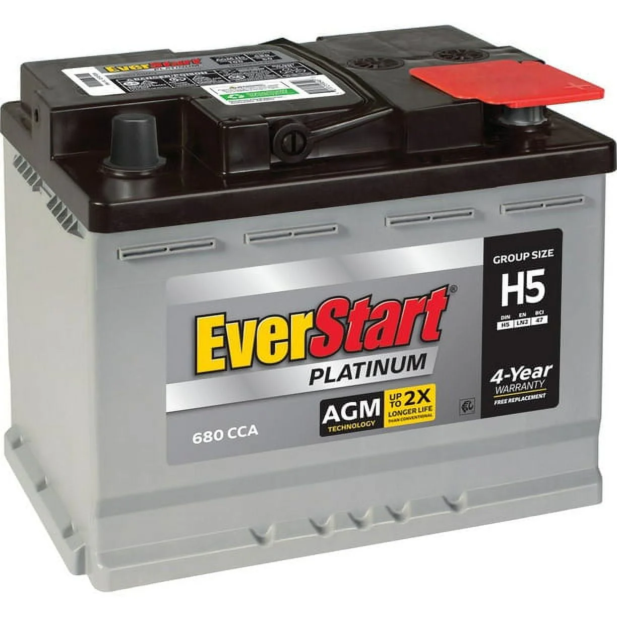 EverStart Platinum AGM Battery, Group Size H5 - 12 Volts 640 CCA 100 RC