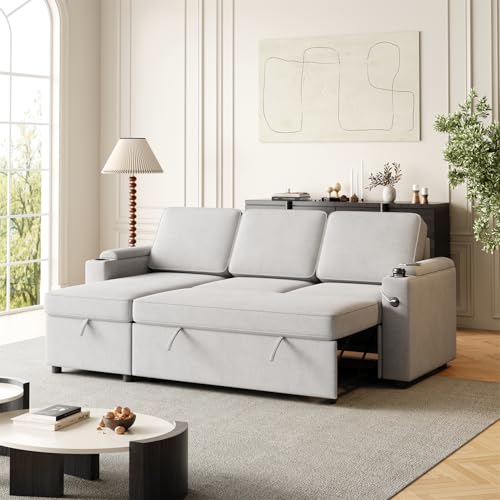 85.8" Sleeper Sectional Sofa, 2 in 1 Pull Out Sofa Bed with Storage Chaise