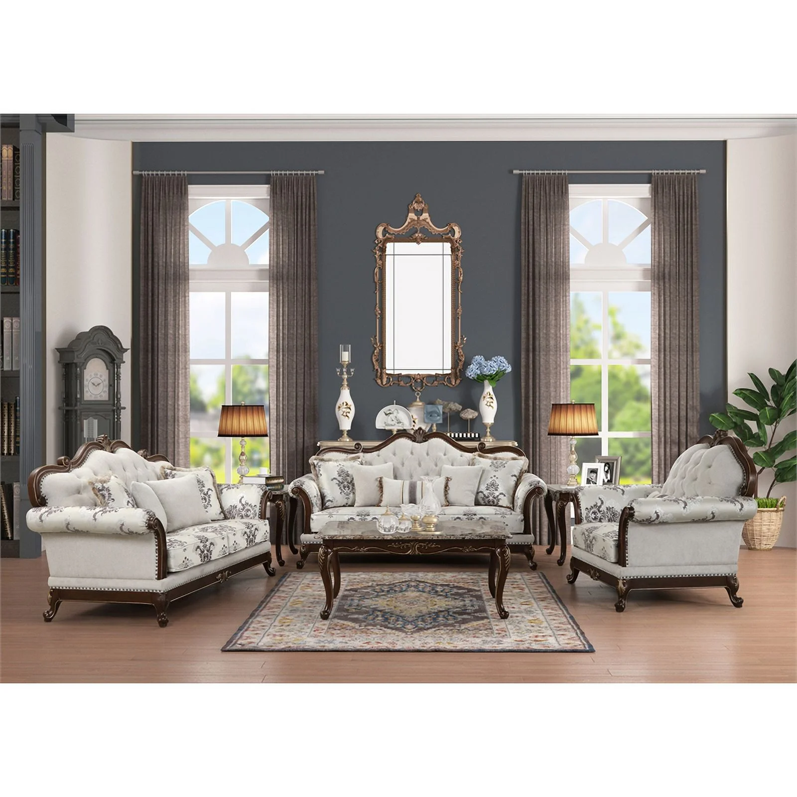 Gloria Traditional Style 2PC button tufted Living Room Set in White
