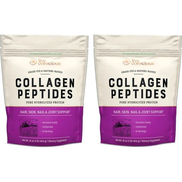 Live Conscious Collagen Peptides Hydrolyzed Powder, 11 g, 82 Servings (2-Pack) - Kansas Nuitrition - HNZSDS