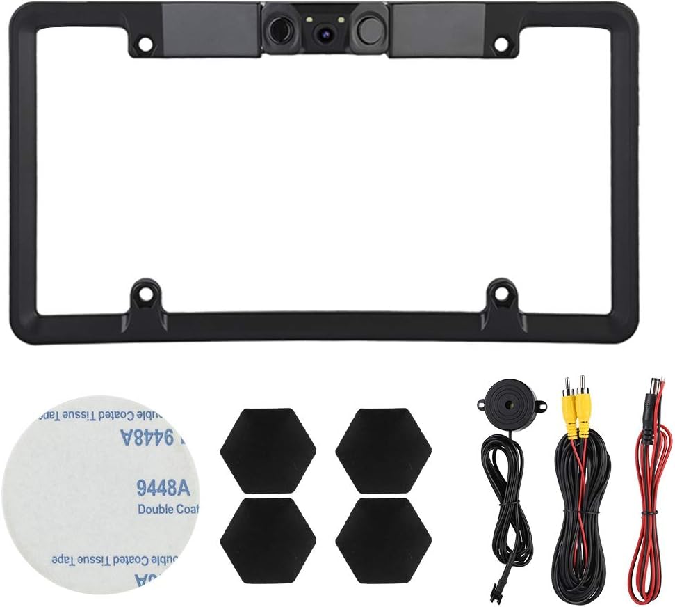 3 in 1 2LED Car License Plate Frame Parking Sensor Radar Rearview Reverse Backup Camera Pack of 2