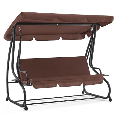 MCombo 3 Seat Patio Swing Chair, Outdoor Swing with Adjustable Canopy, Weather Resistant Steel Frame, Porch Swing Sets for Backyard, Poolside