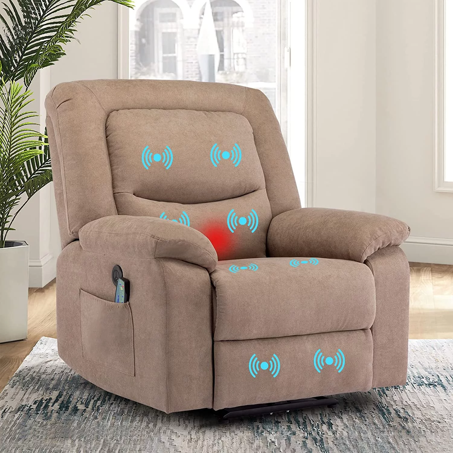 LVUYOYO Fabric Electric Recliner Chair - Heated Vibration Massage Sofa with USB Charge Port - Microfiber Reclining Sofa for Home, Living Room, Bedroom