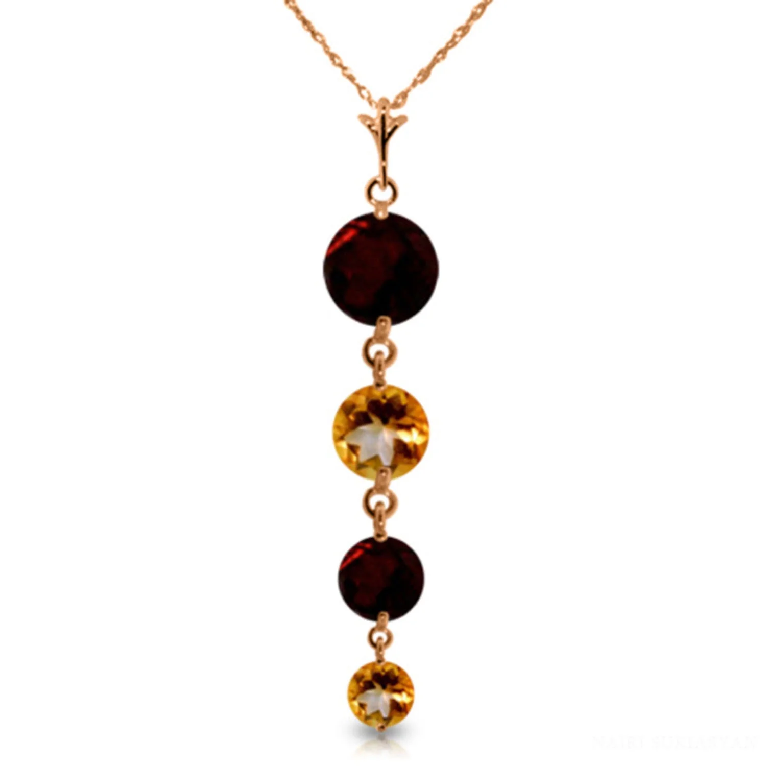 Galaxy Gold 14k 24" Rose Gold Natural Garnets and Citrines Drop Pendant Necklace