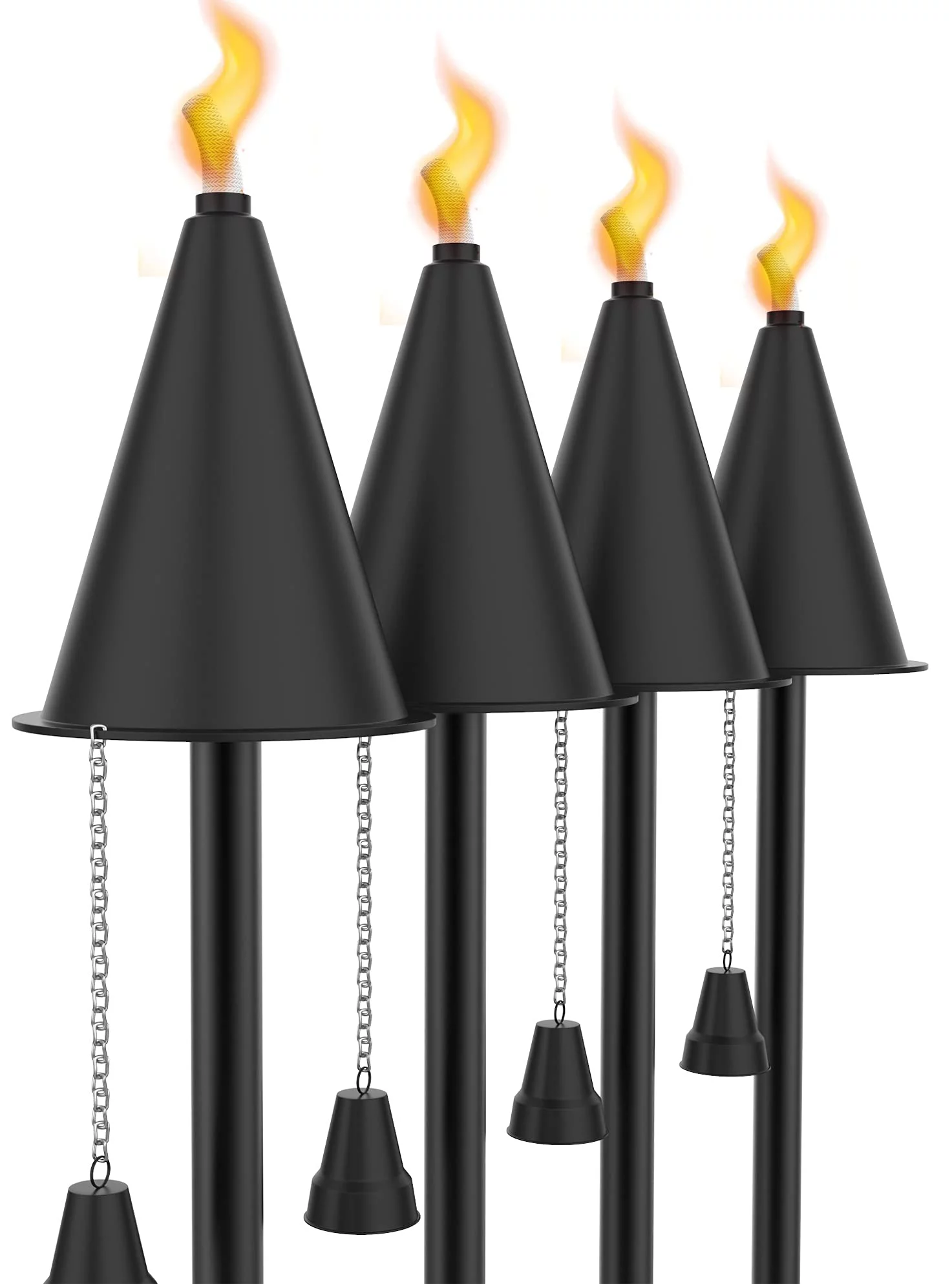 Legends Direct Set of 4, Hawaiian Series Premium Metal Torch, 53" Tall- Tiki Style /w Snuffer, Fiberglass Wick & Large 35oz Oil Lamp for Deck, Patio