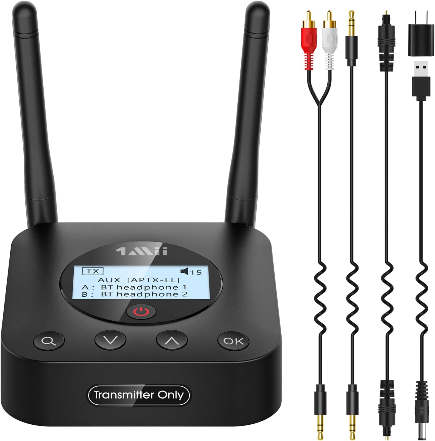 1Mii B06TX+ Long Range Bluetooth 5.0 Transmitter for TV /PC/Projector to 2 Wireless Headphones/Speakers