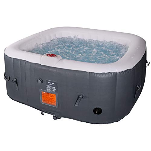 #WEJOY AquaSpa Portable Hot Tub 61X61X26 Inch Air Jet Spa 2-3 Person Inflatable Square Outdoor Heated Hot Tub Spa with 120 Bubble Jets, Black/White