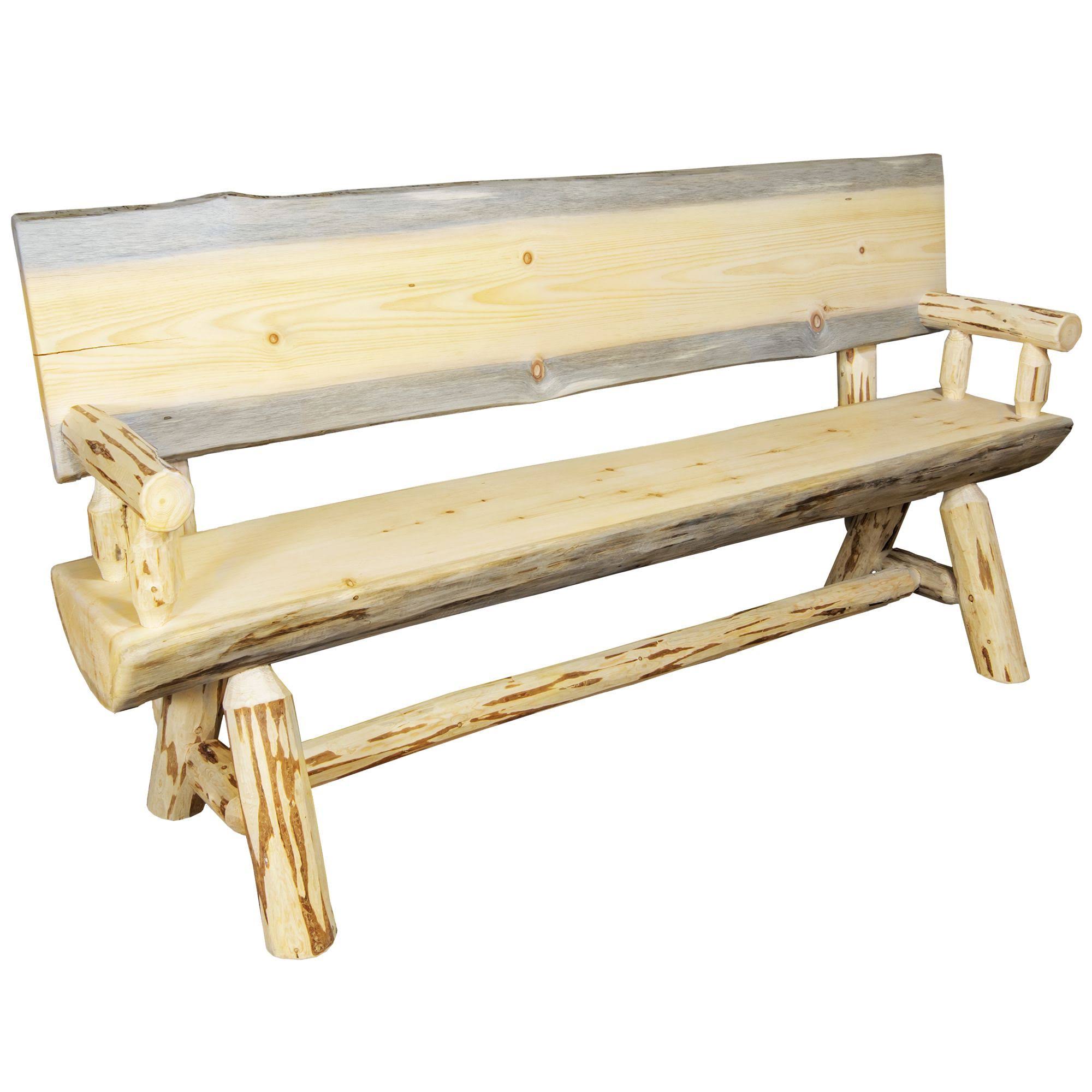 Montana Woodworks Montana Collection Half Log Bench w/ Back u0026 Arms, Exterior Finish, 5 Foot - Avayadevconnect