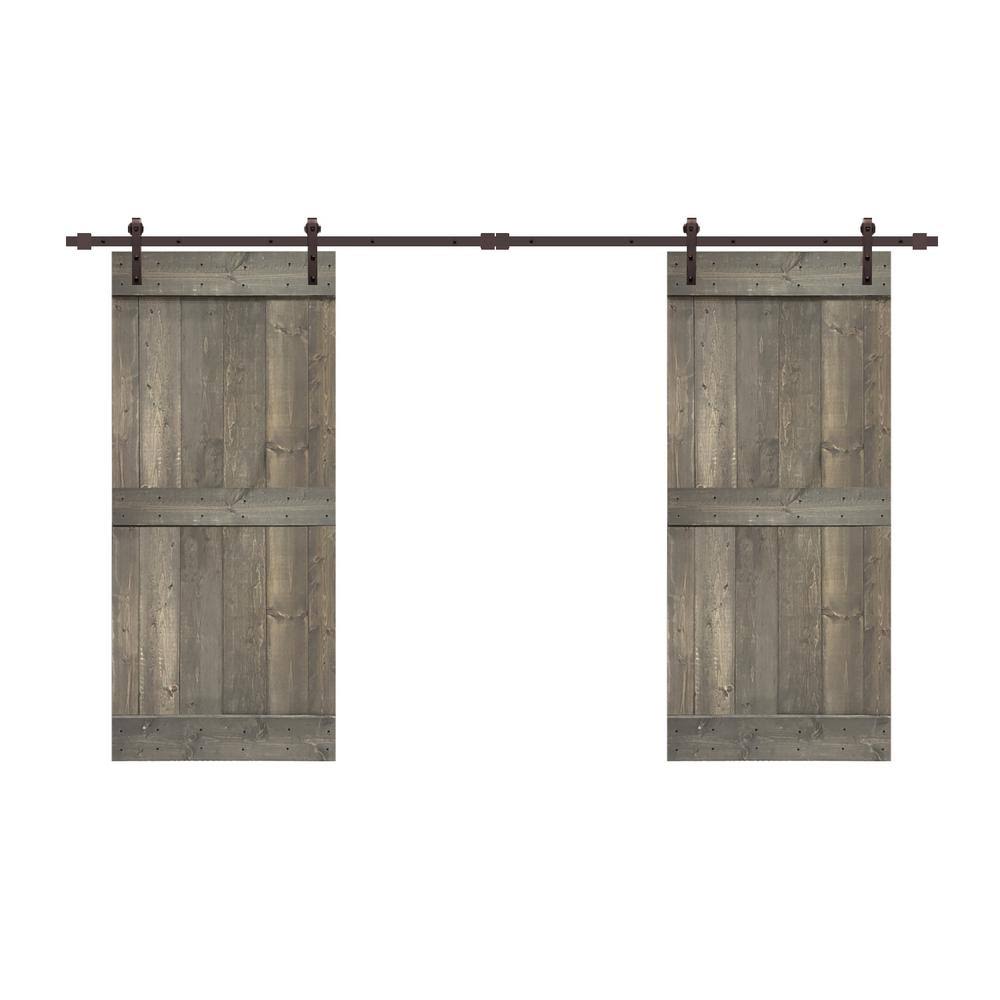 CALHOME Stained Midbar Double DIY Barn Door w/ Hardware Kit - Weather Gray - 84 x 84