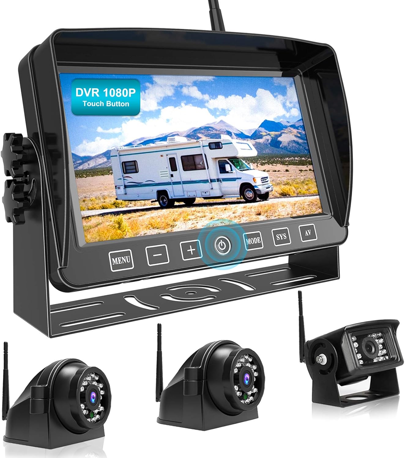 Fookoo HD 1080P 10" Wireless Backup Camera System, 10-inch Quad Split Monitor w/ Recording, IP69 Waterproof Rear View Side View Cameras