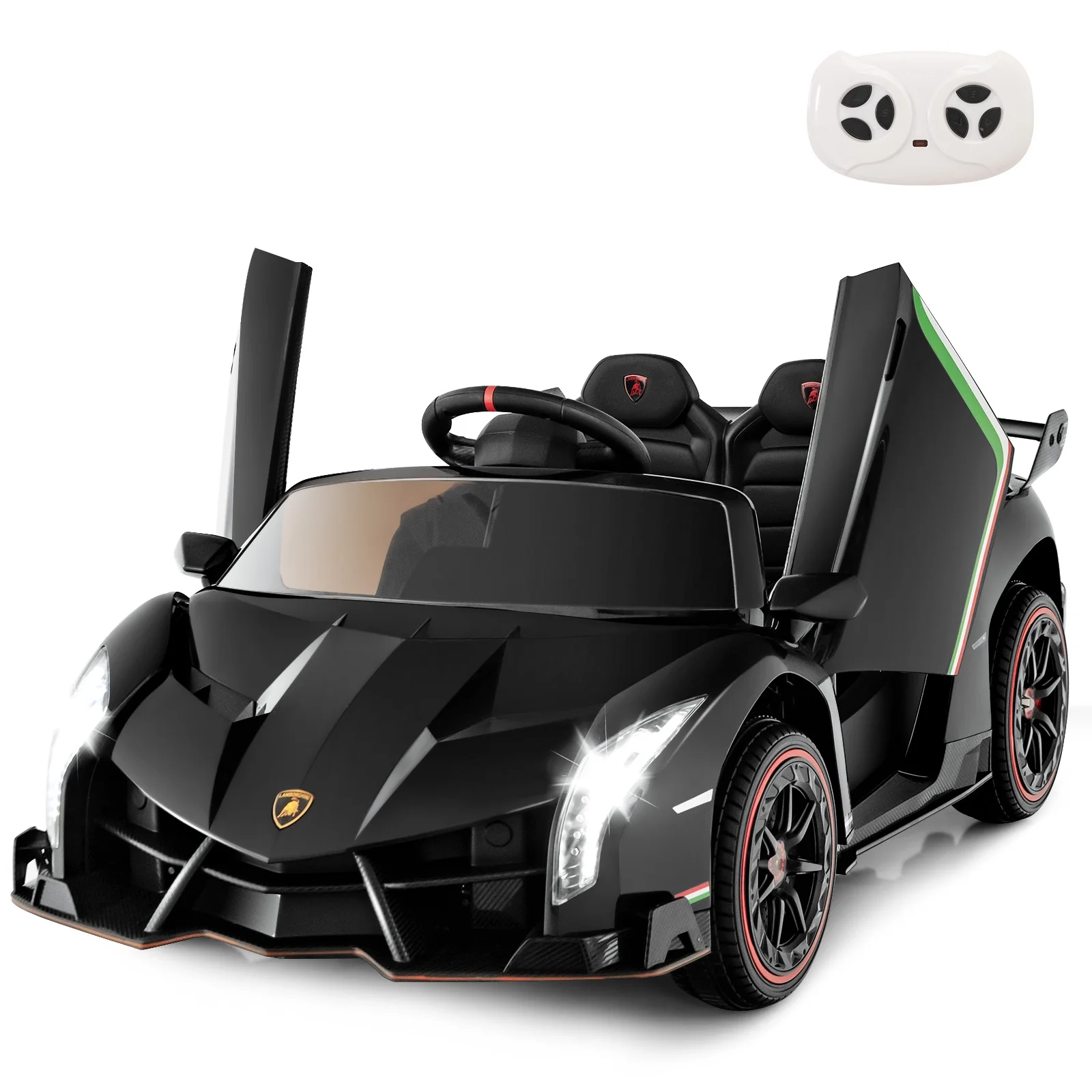 OLAKIDS 2 Seater Kids Ride on Car, 12V 4WD Licensed Lamborghini Veneno Powered Electric Vehicle with Hydraulic Doors, Rocking Mode, Adjustable Speeds
