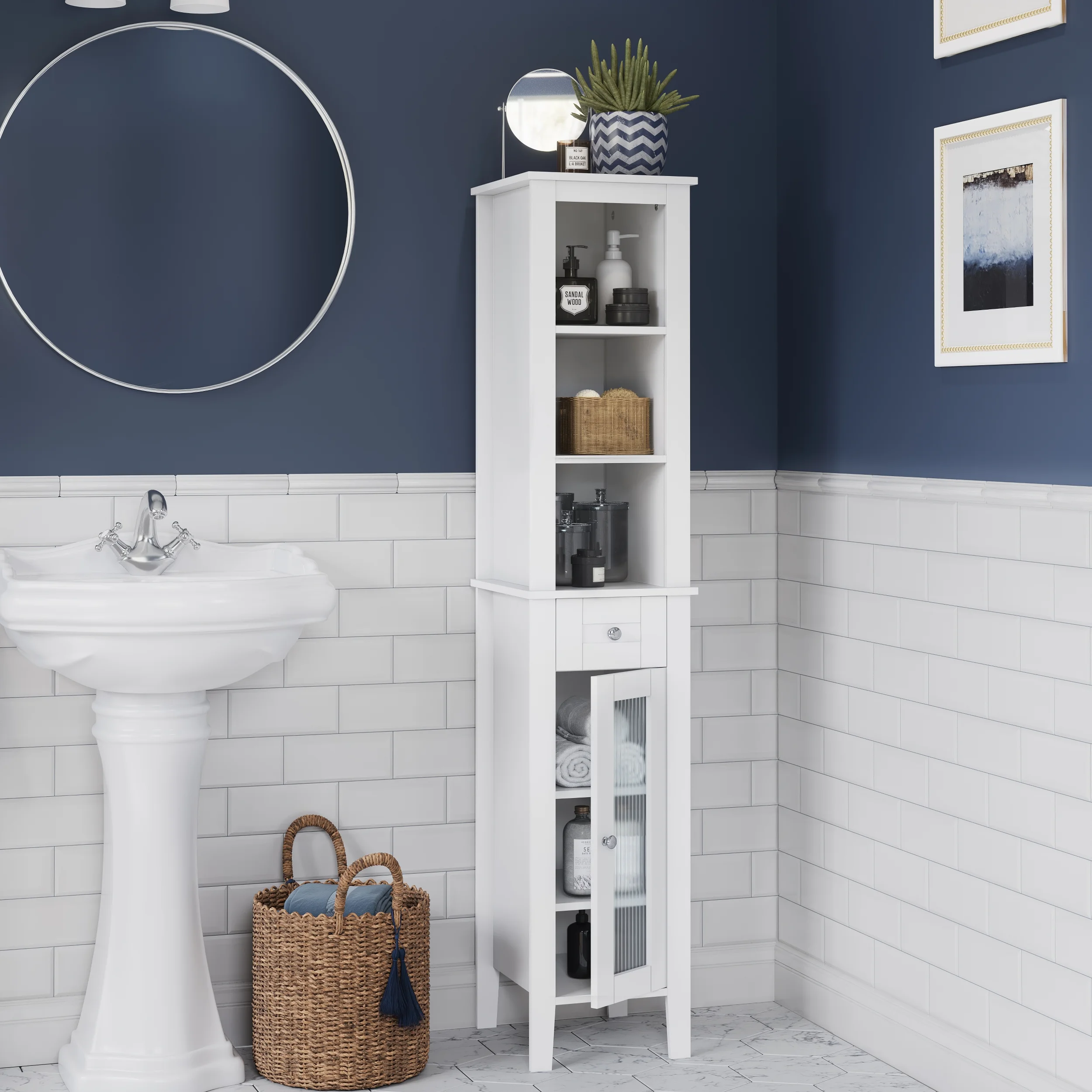 RiverRidge Prescott Slim Tall Transitional Wood Cabinet in White
