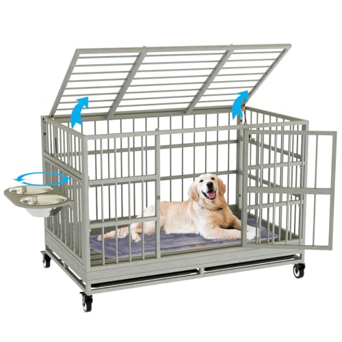 54 Inch Heavy Duty Dog Crate with Wheels，Indestructible Escape-Proof Dog Cage for Large Dogs