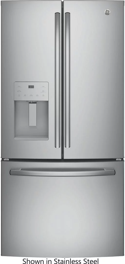 "GE Black Stainless Steel GYE18JBLTS 33"""" Counter Depth French Door Refrigerator with 17.5 cu. ft. Capacity"