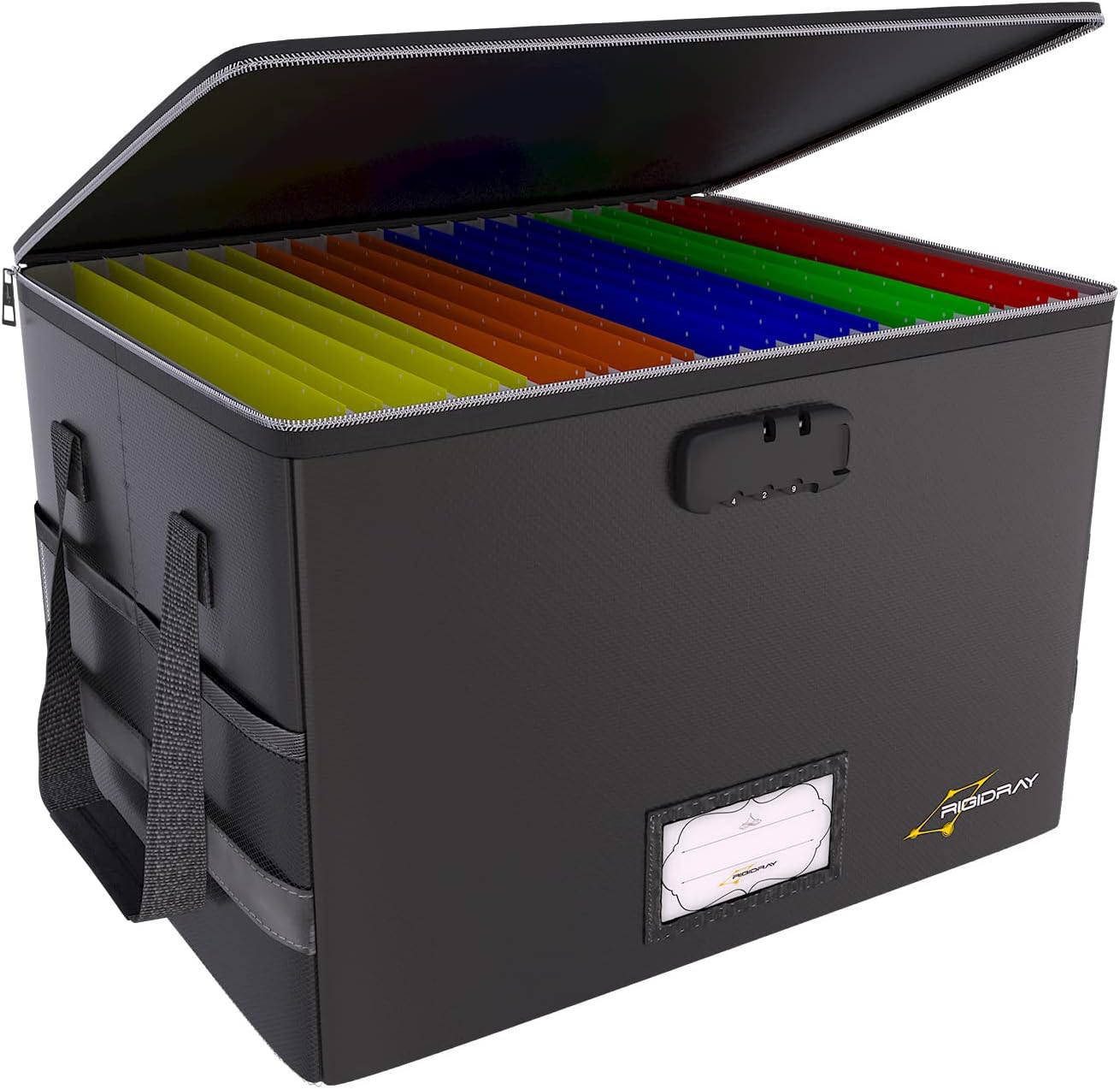 Large Silver File Organizer Box with Lock & Straps- Heavy Duty Fireproof & Waterproof Important Document Organizer - 15.5 X 10 X 12.2in Dimensions