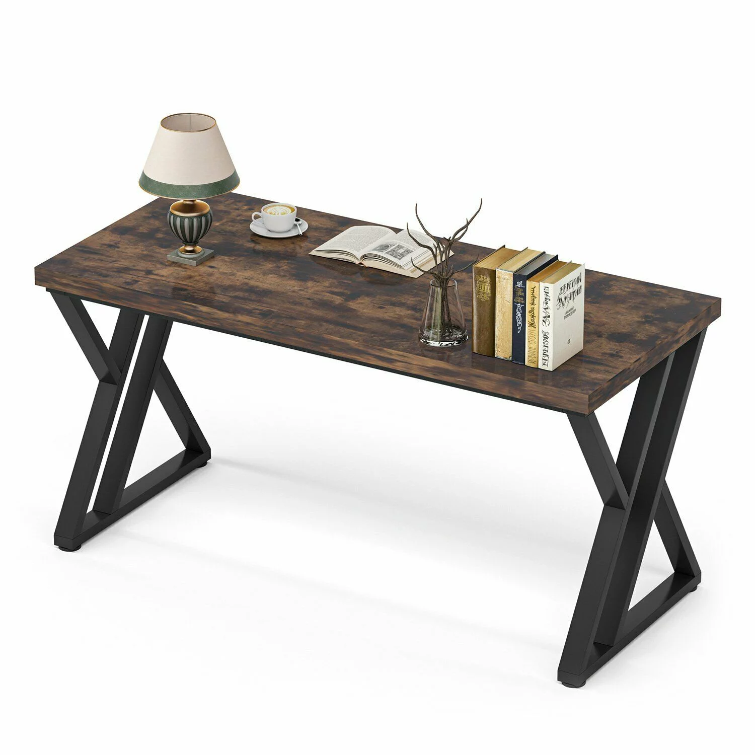 Tribesigns Z Shaped Writing Computer Desk Rustic Brown Study Working Table for Home Office