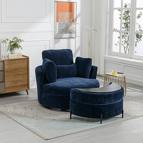 42.2" W Swivel Accent Barrel Chair and Half with Chenille Upholstered Half Crescent Moon Storage Bench Large Ottoman,Suitable for Living Room,Bedroom