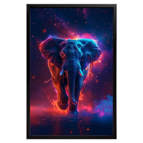 Galactic Elephant Canvas Print | Surreal Cosmic Art | Vibrant Neon Wall Decor for Modern Spaces 12x18-Unframed