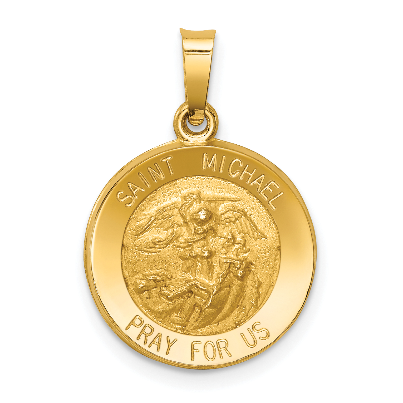 Carat in Karats 14K Yellow Gold Polished And Satin St Michael Medal Hollow Pendant Charm (17mm x 15mm)