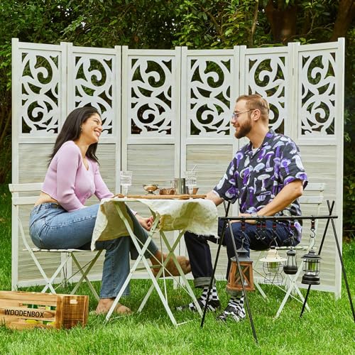 Folding Room Divider, 5.6Ft 6 Panels Wood Carved Privacy Screens
