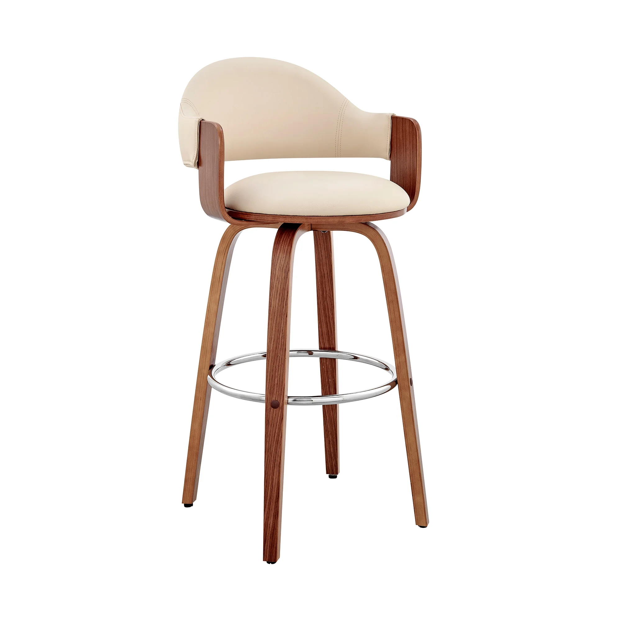 Armen Living Daxton 26" Modern Faux Leather & Wood Counter Stool in Cream/Walnut