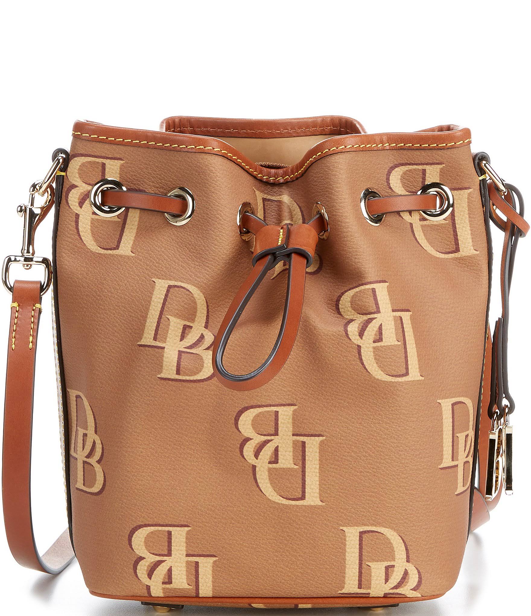 Dooney u0026 Bourke Coated Cotton Monogram Small Drawstring Bag ,Saddle