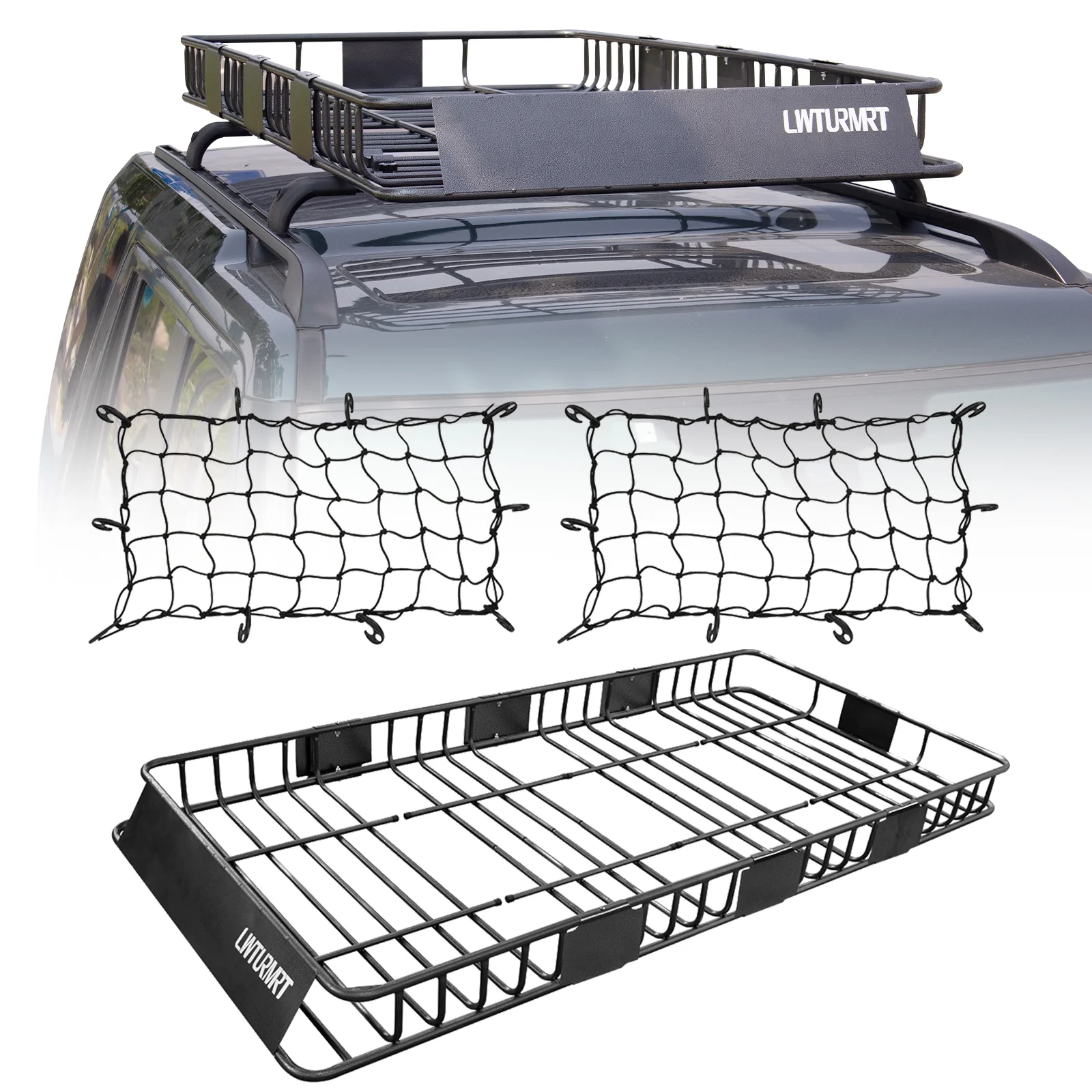 Universal LWTRMRT 84"Rooftop Cargo Carrier Rack W/ 2 Nets, 250lbs Capacity Roof Luggage Basket