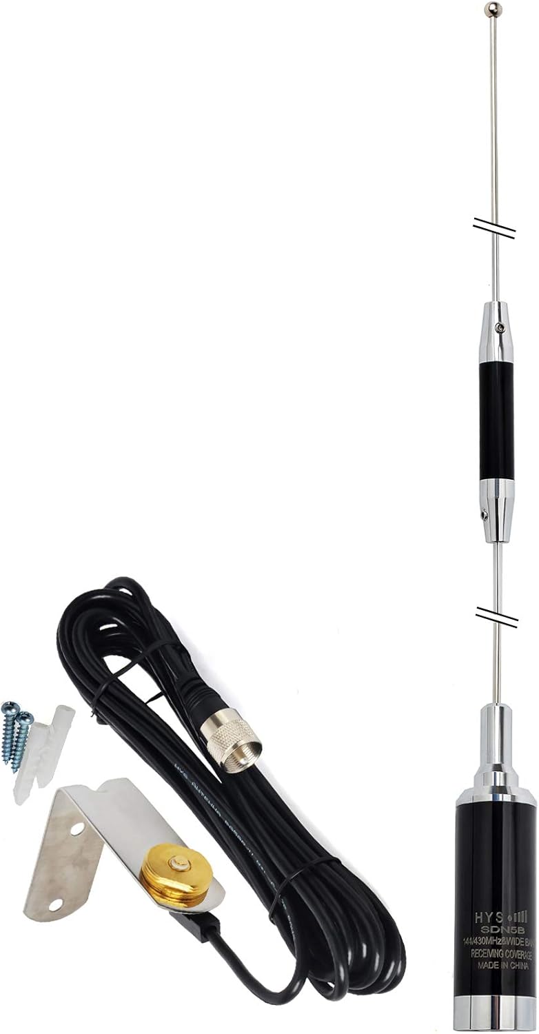 HYS Amateur Antennas Dual-Band NMO 37.9 Inch Antenna VHF 136-174/UHF 400-470MHz with Stainless Steel L-Bracket Hole & 13'/About 4m RG-58 Coax Cable
