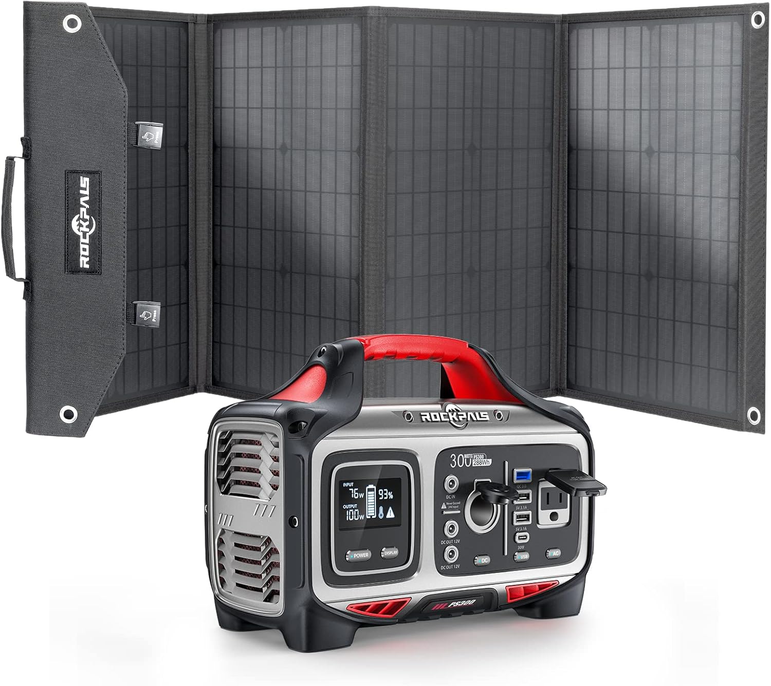 ROCKPALS 300W Portable Power Station with Solar Panel 100W, Solar Generator with Panel Included for Backup Power, Outdoor Adventure and Camping