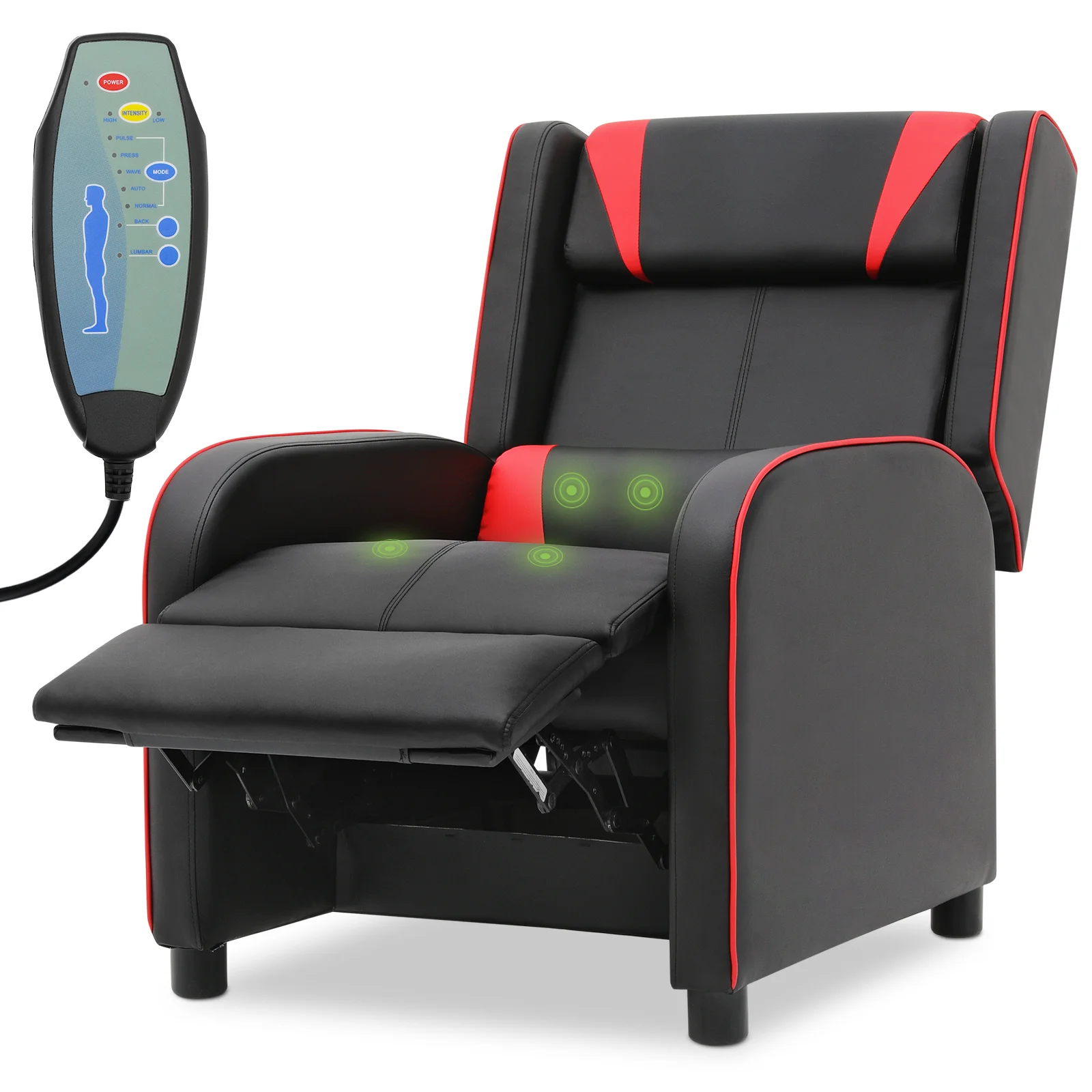 Magshion Gaming Massage Recliner Chair, Racing Style Game Lounge Chair with Footrest, Remote Control and Side Pocket, PU Leather Home Theater Seating