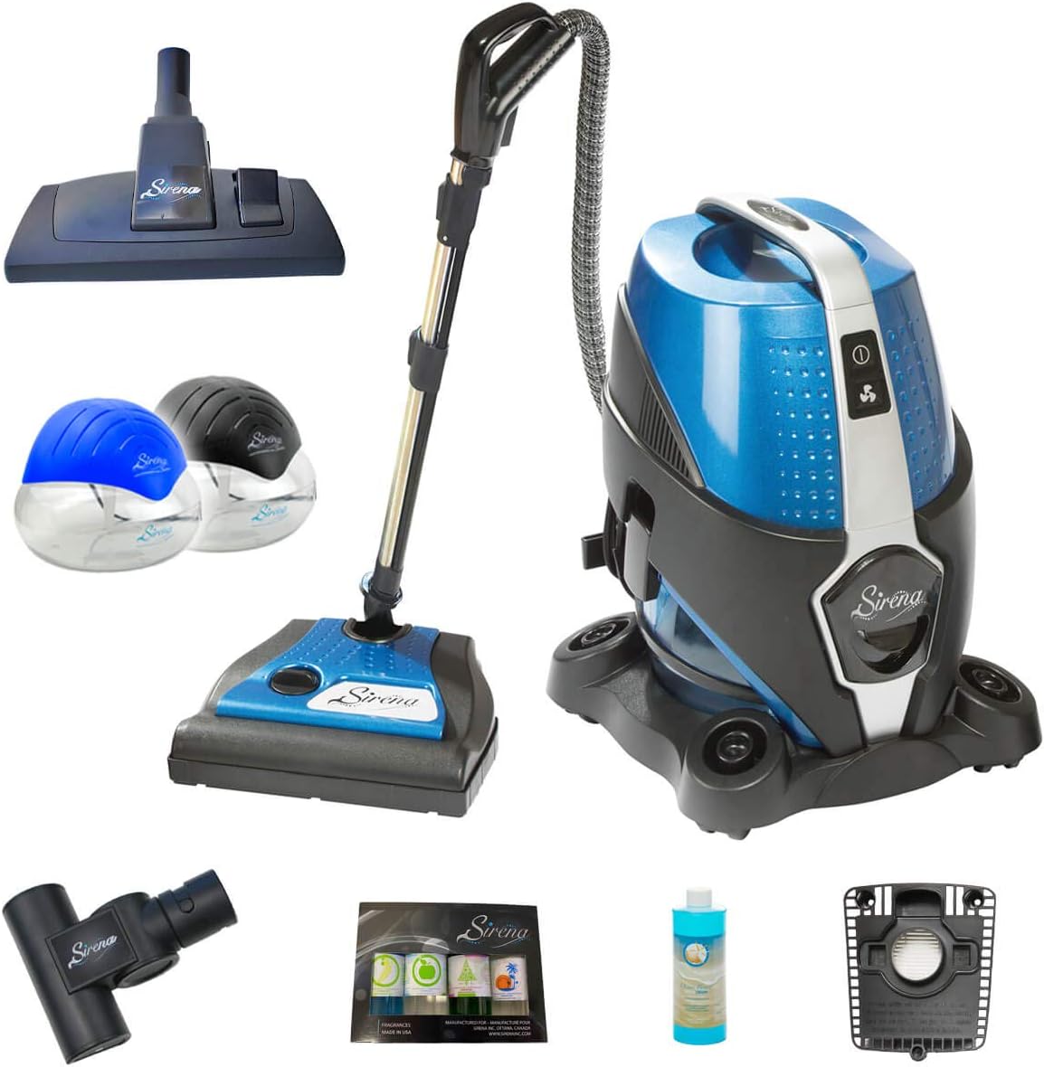 Sirena Bagless Vacuum Cleaner Premium Pack - Water Filtration Vacuum - Bonus 2 Twister Air Purifier, HEPA Filter and Turbo Brush - Wet Dry Vacuum