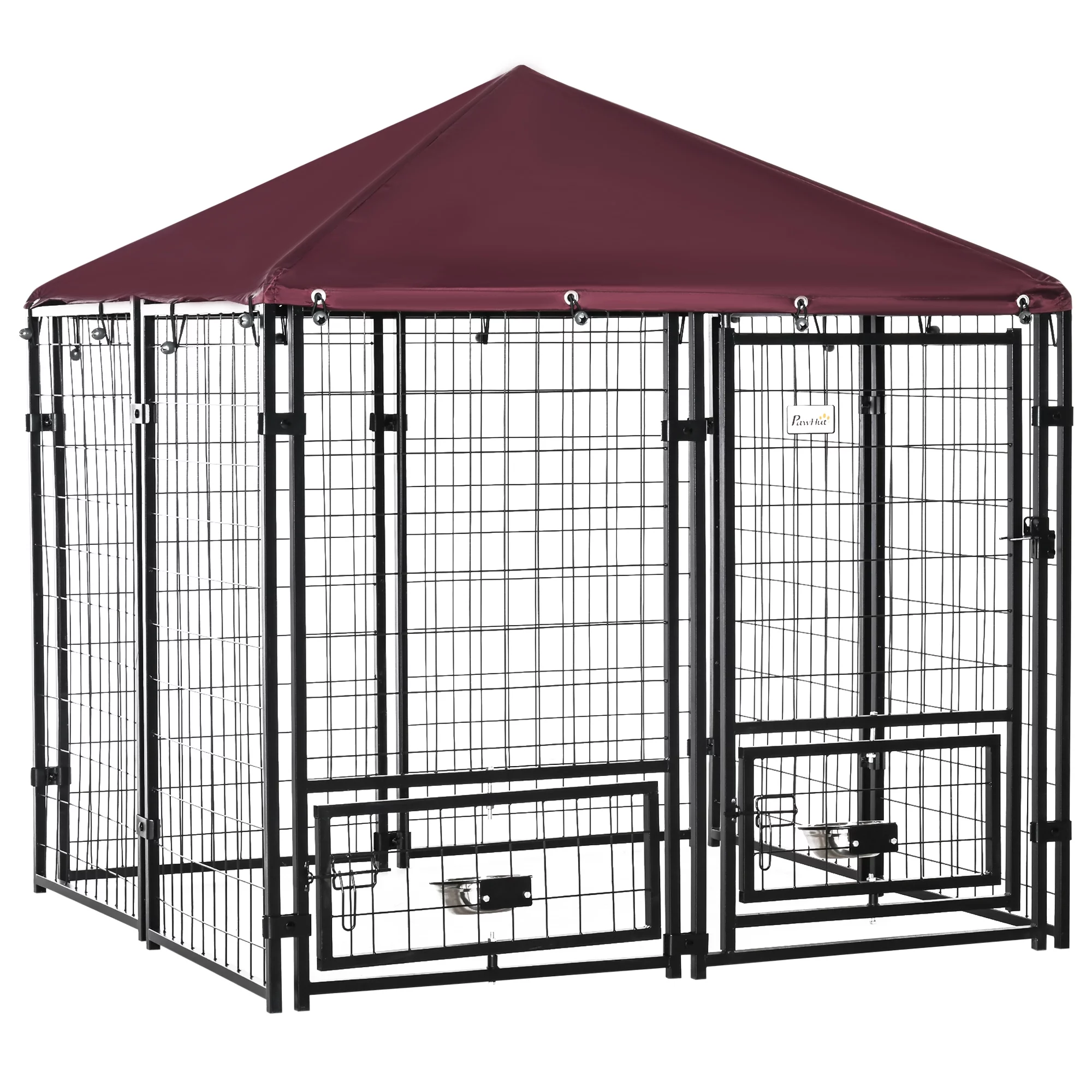 PawHut 5' x 5' x 5' Dog Kennel Outdoor with Rotating Bowl Holders, Walk-in Pet Playpen