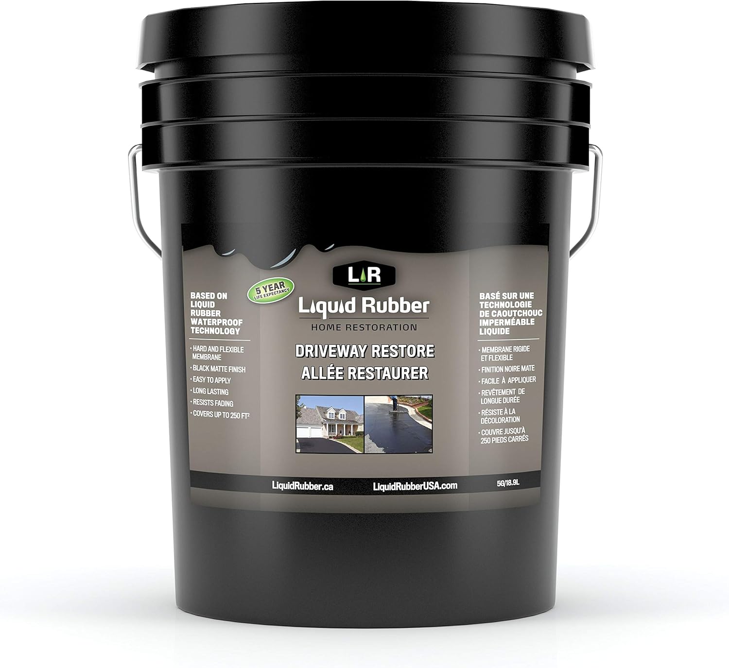 Liquid Rubber Driveway Restore Sealant - Highly Flexible Asphalt Coating Fills Cracks and Revitalize, Easy to Use and Apply, 5 Gallon