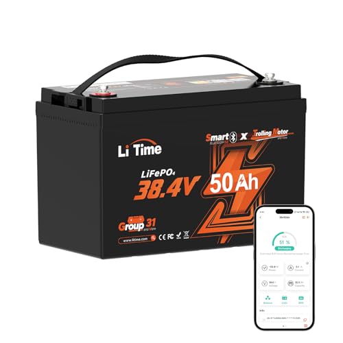 LiTime 36V 50Ah Trolling Motor Bluetooth Low-Temp Protection LiFePO4 Battery Buit in 50A BMS