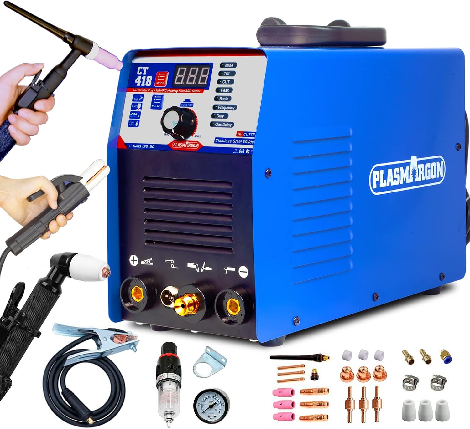 Plasma Cutter TIG Welder (Pulse) Stick Welder - CT418 3 in 1 Combo Welding Machine, 180A Pulse TIG/Arc Welding, 40A Plasma Cutting