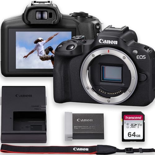 Canon EOS R10 4K Video Recording Mirrorless Camera (Body) with 64GB Fast Transcend Memory Card, Black (Renewed)