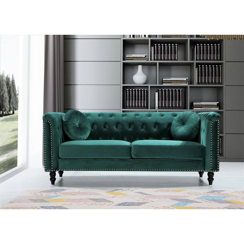Connally Chesterfield 76x22 Rolled Arms Sofa, Green
