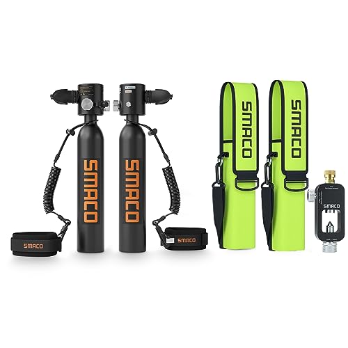 SMACO S300Plus Double Scuba Tank Scuba Diving Tank with 0.5L Capacity Supports 6-12 Minutes Underwater Breath Time Inflatable Small Scuba Cylinder
