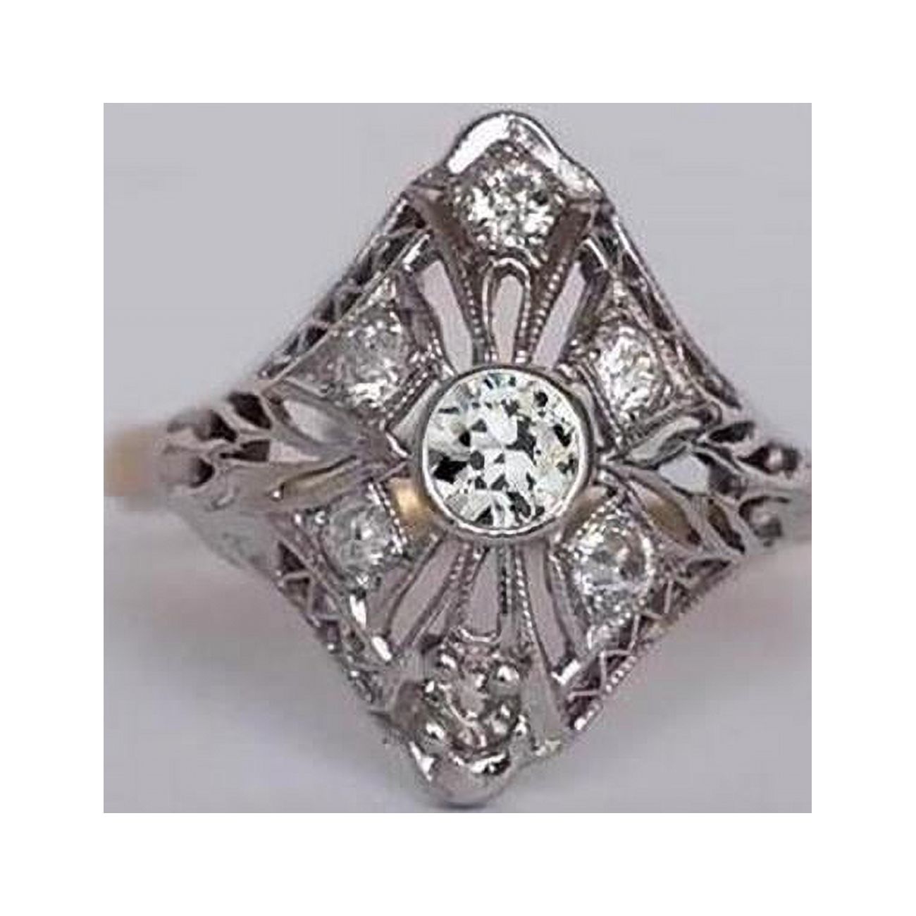 Harry Chad Enterprises 69073 1 CT Antique Style Round Bezel Set Old Mine Cut Diamond Ring, Size 6.5