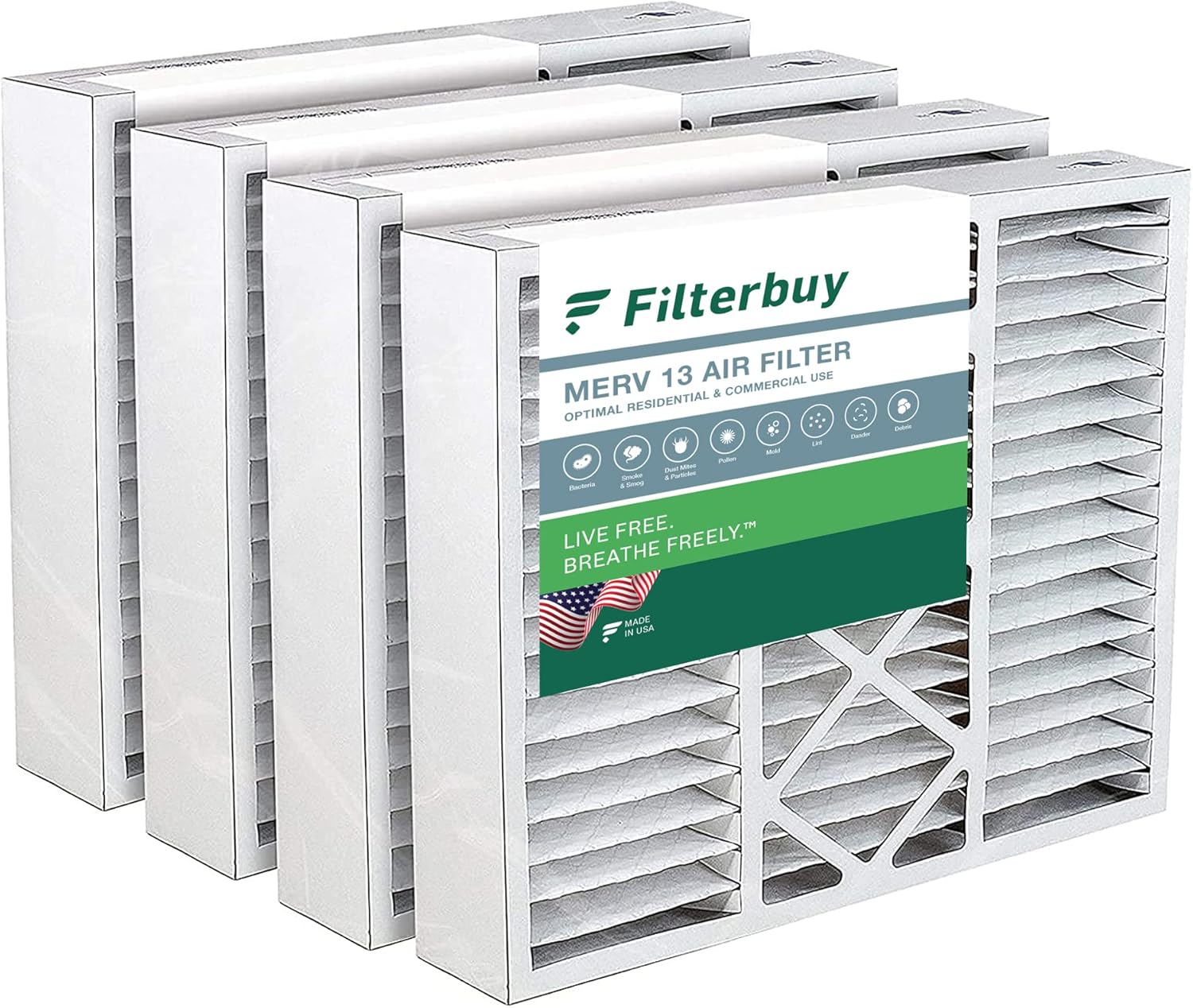 Filterbuy 22x24x5 Air Filter MERV 13 Optimal Defense (4-Pack)