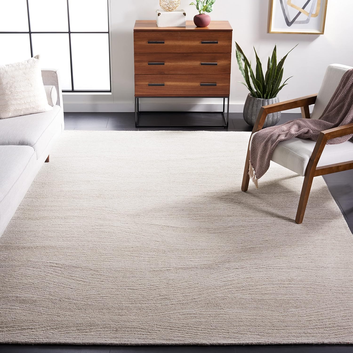 SAFAVIEH Metro Collection Area Rug - 9' x 12', Natural & Ivory, Handmade Modern Wool, Ideal for High Traffic Areas in Living Room, Bedroom (MET995A)