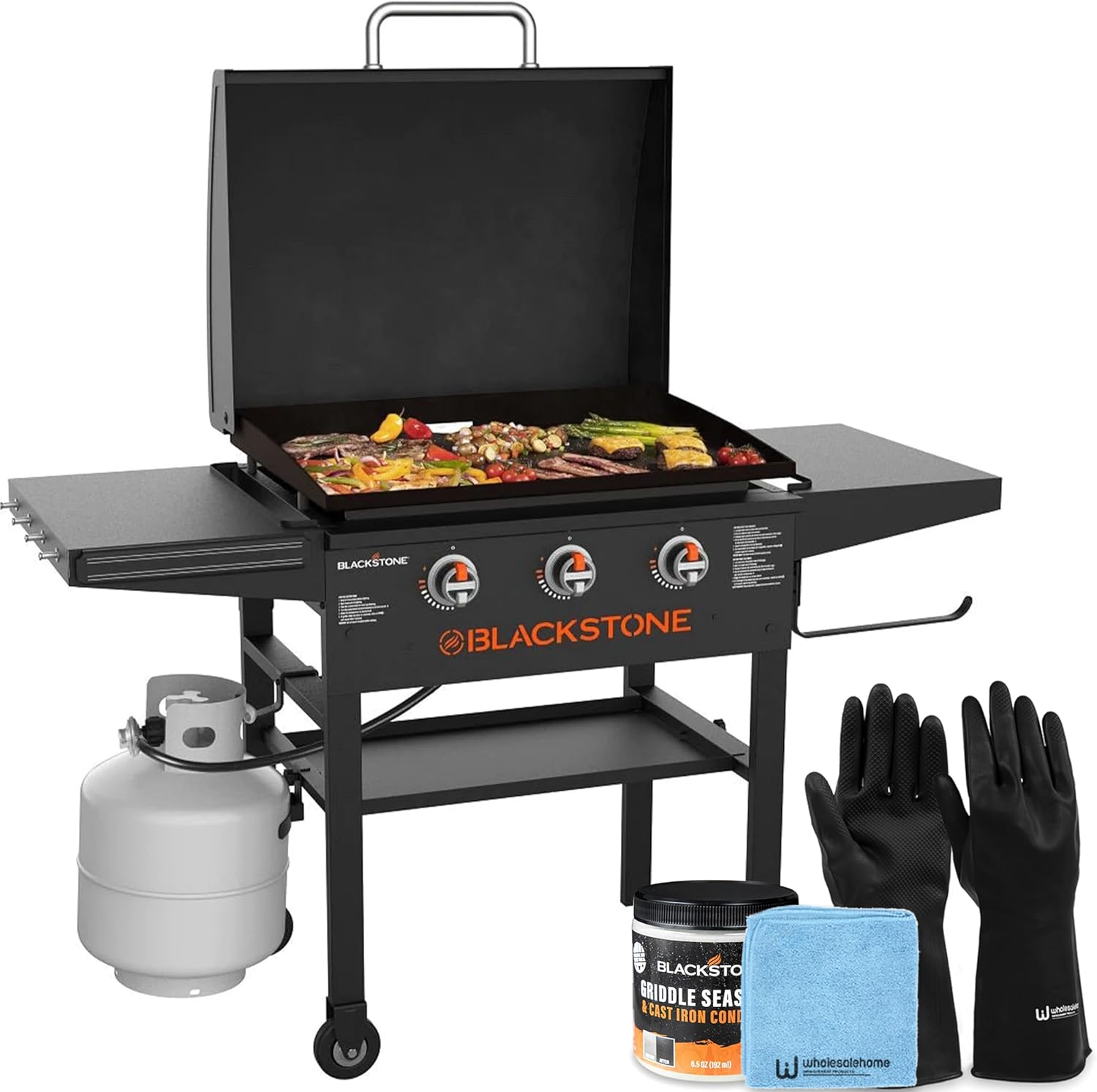 28 Inch Blackstone Griddle 2080 with Hood XL Griddle Original 3-Burner Outdoor Flat Top Grill, with Blackstone Griddle Seasoning