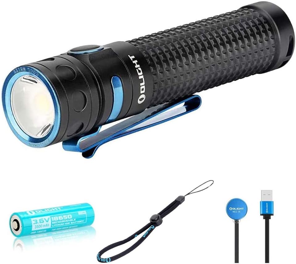OLIGHT BatonPro 2000 Lumens Compact Rechargeable Side-Switch LED Flashlight with Single 3500mAh 18650 Customized Battery, Magnetic Charger Cable