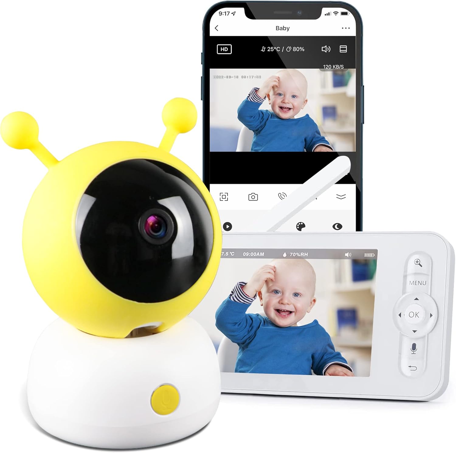 JeaTone WiFi Baby Monitor, 5 Wireless Baby Monitors with Camera and Audio, 1080p Camera and 720p Display, 2-Way Audio