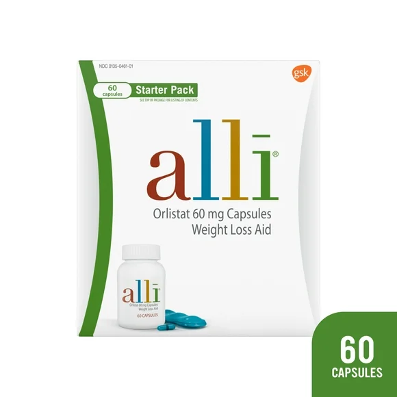 Alli Orlistat Weight Loss Supplement Capsules Starter Pack, 60 Mg, 60 Ct - Kansas Nuitrition - HNZSDS