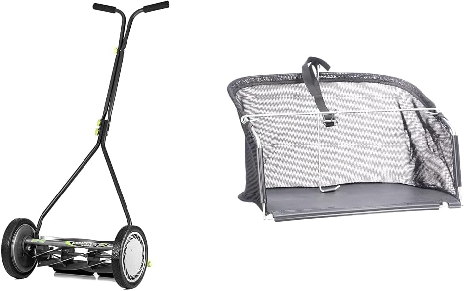 Earthwise 16-Inch 7-Blade Push Reel Lawn Mower and 14-16 Inch American Lawn Mower Grass Catcher Bundle