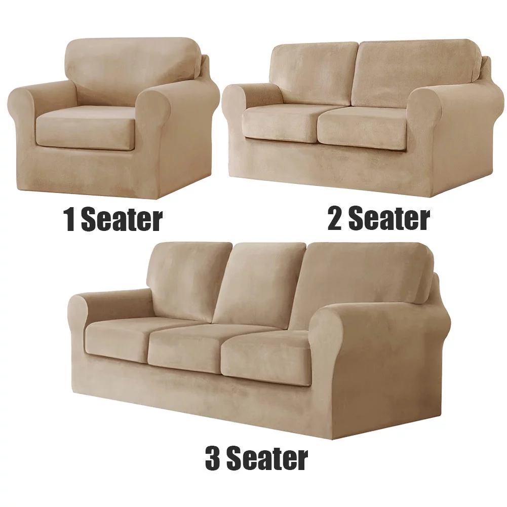 Luxury Velvet Couch Cover 5 Piece Stretch Sofa Covers for 2 Cushion Couch Thick Soft Spandex Sofa Slipcover Living Room Anti Slip Dogs Pet Furnitre