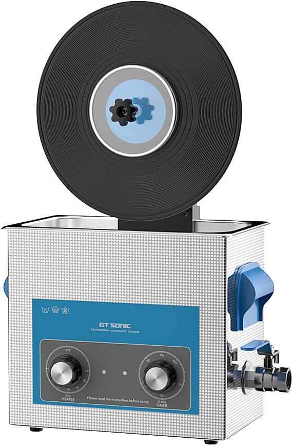 WEWU ROUNDS LP Vinyl Record Ultrasonic Cleaner with Records Bracket 1-5 Records Per Batch Raising Descending Auto-Drying (Gray Mechanical)