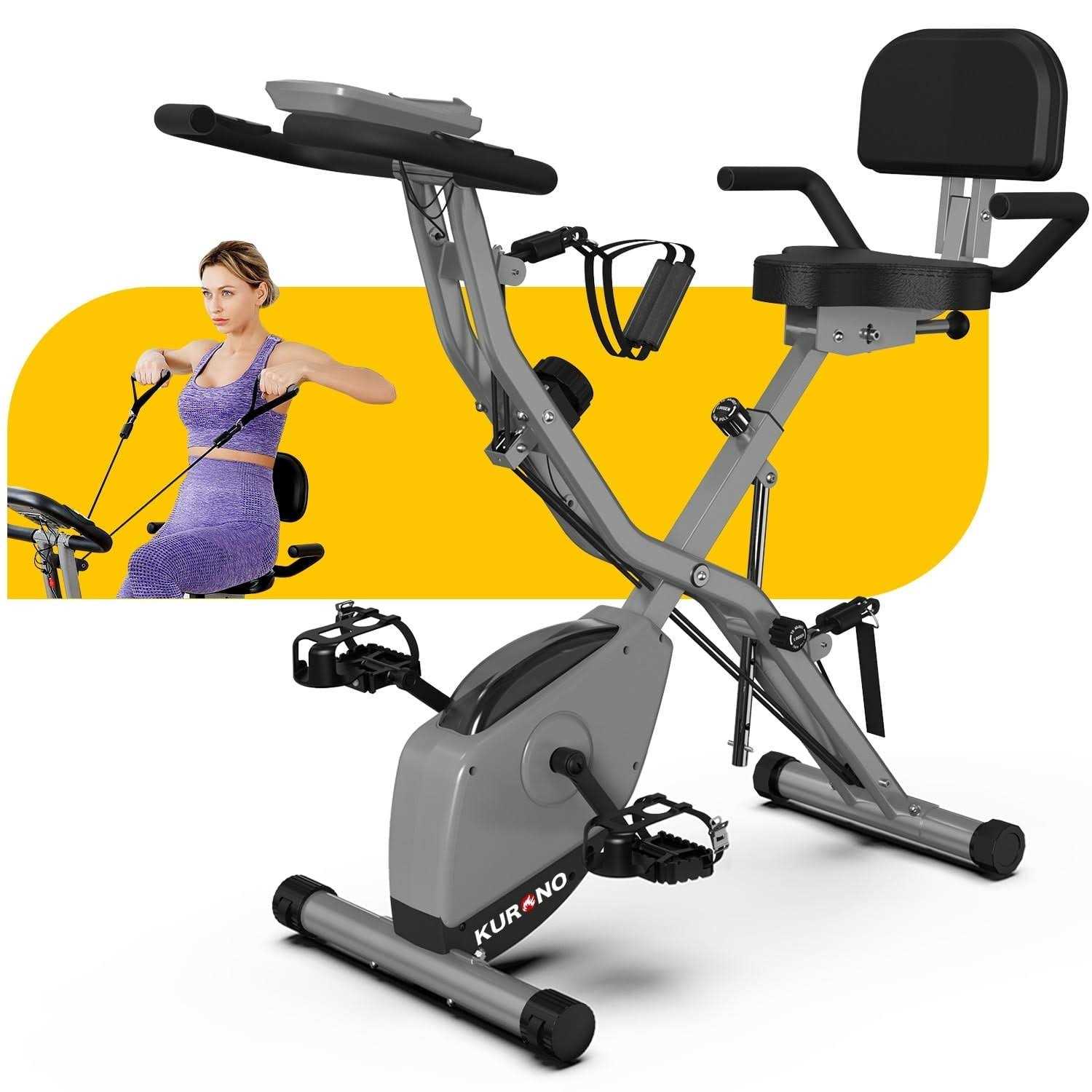 KURONO Stationary Exercise Bike for Home Workout Folding Indoor Cycling Bike for Seniors - Sports Supplies Online Store