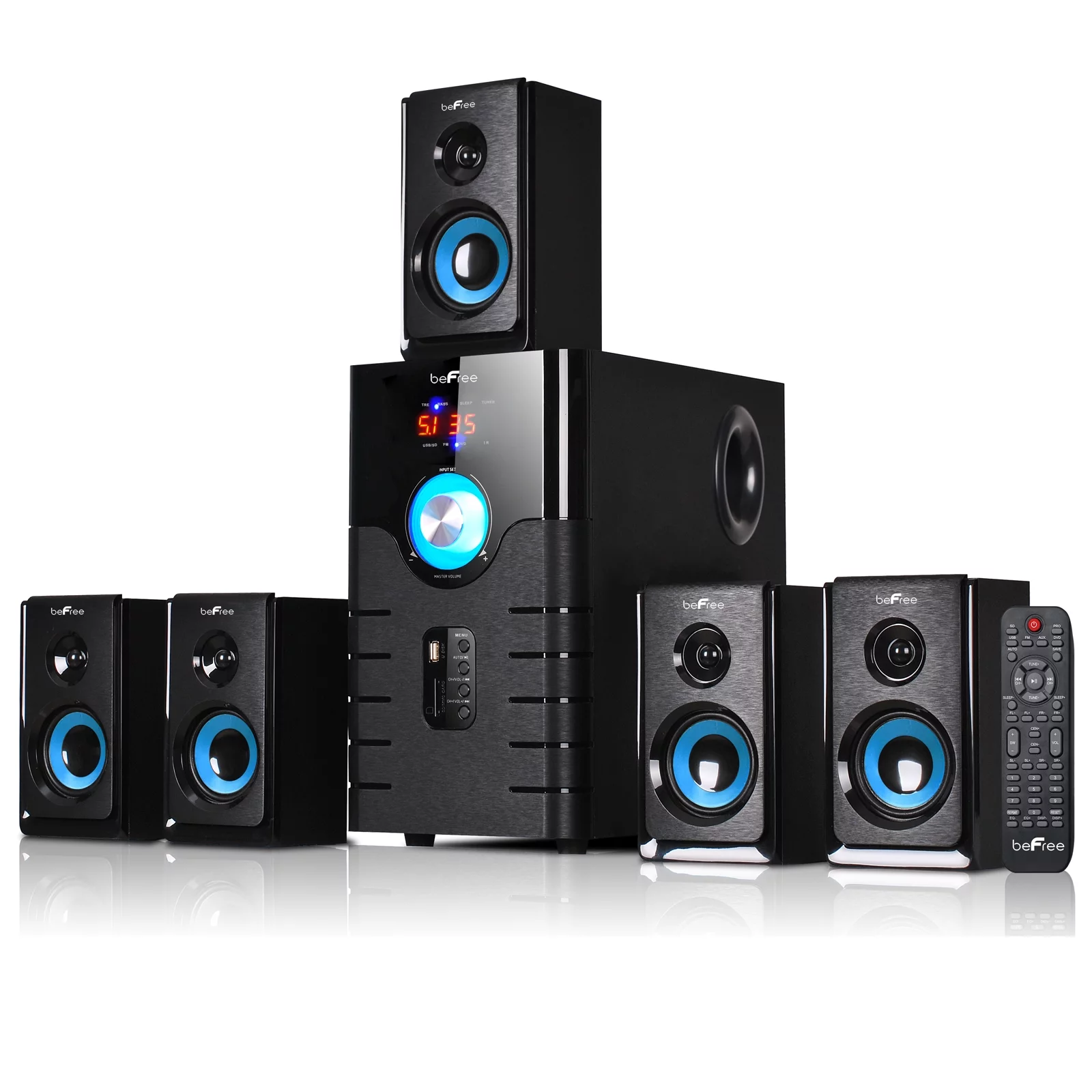 beFree Sound 5.1 Channel Surround Sound Bluetooth Speaker System- Blue - Radiant Selections